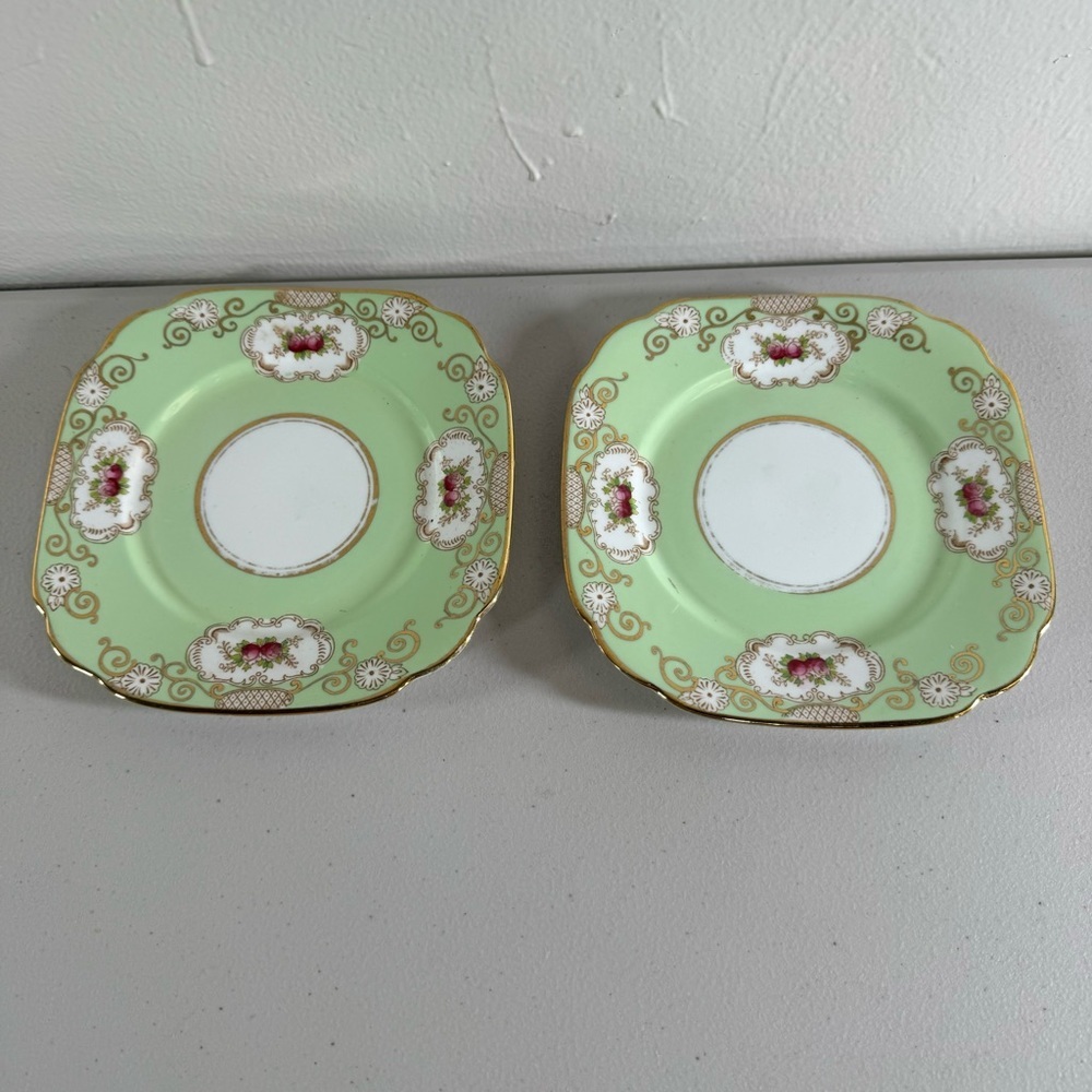 Royal Albert London plate Crown china england vintage art deco green gold 2pcset - Picture 5 of 8